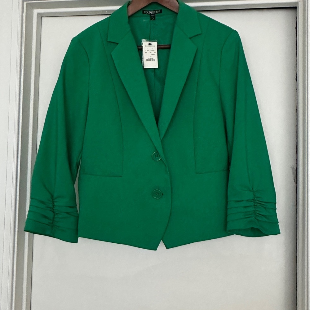 Express Green Blazer Jacket with Notched Lapels